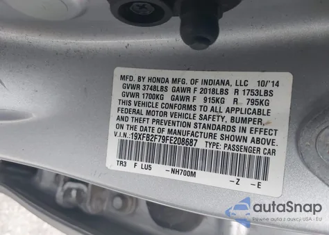 2015 Honda Civic Se z USA, uszkodzony, nr VIN 19XFB2F79FE208687